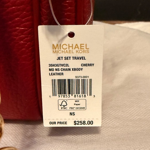 NWT Michael Kors Jet‎ Set Travel Cherry MD NS Chain Crossbody Leather bag. - Picture 10 of 16